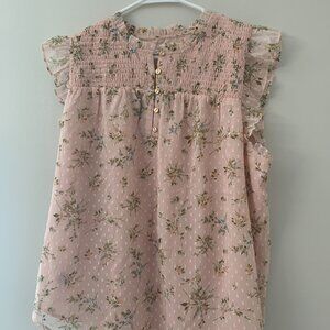 Loft Sz Large Pink Floral Blouse